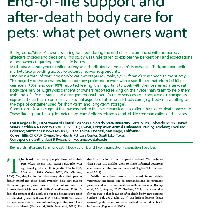 End-of-life support and after-death body care for pets: what pet owners want